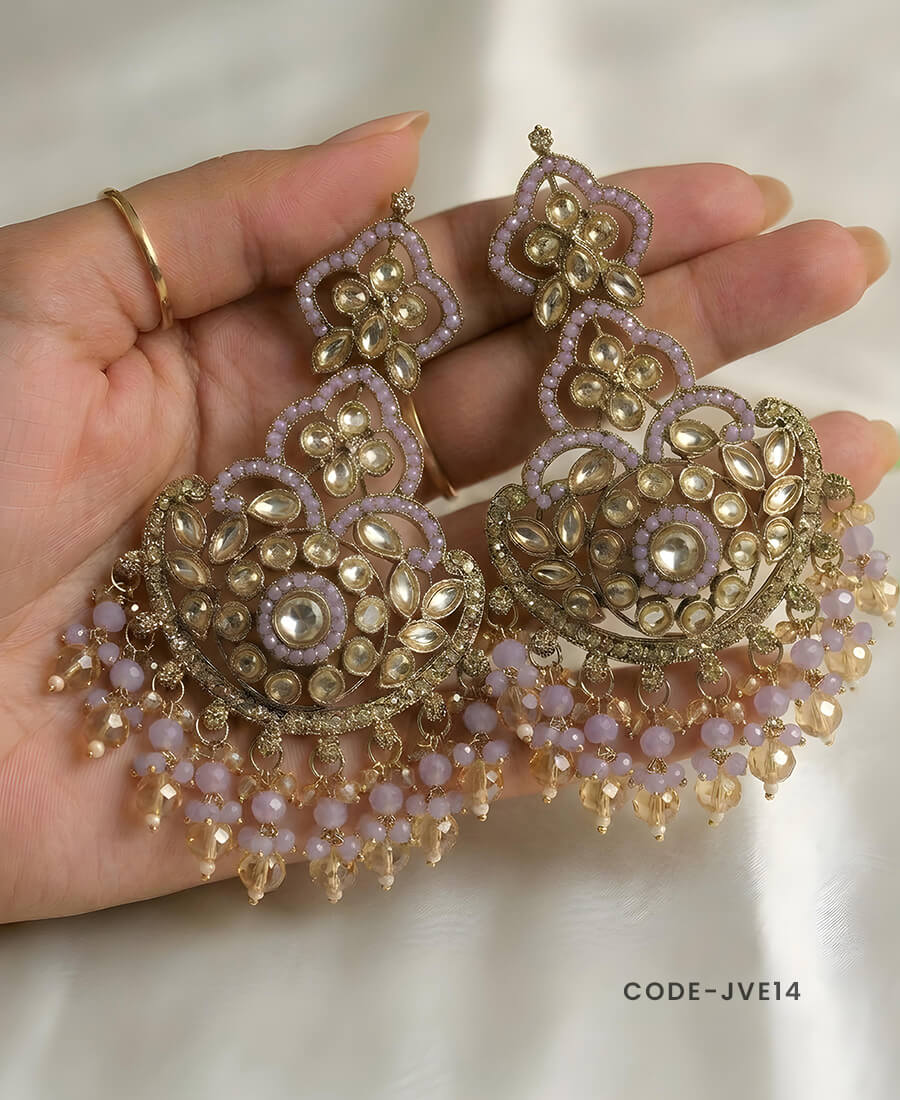 Kundan Chandbali Earrings with Crystal Drops