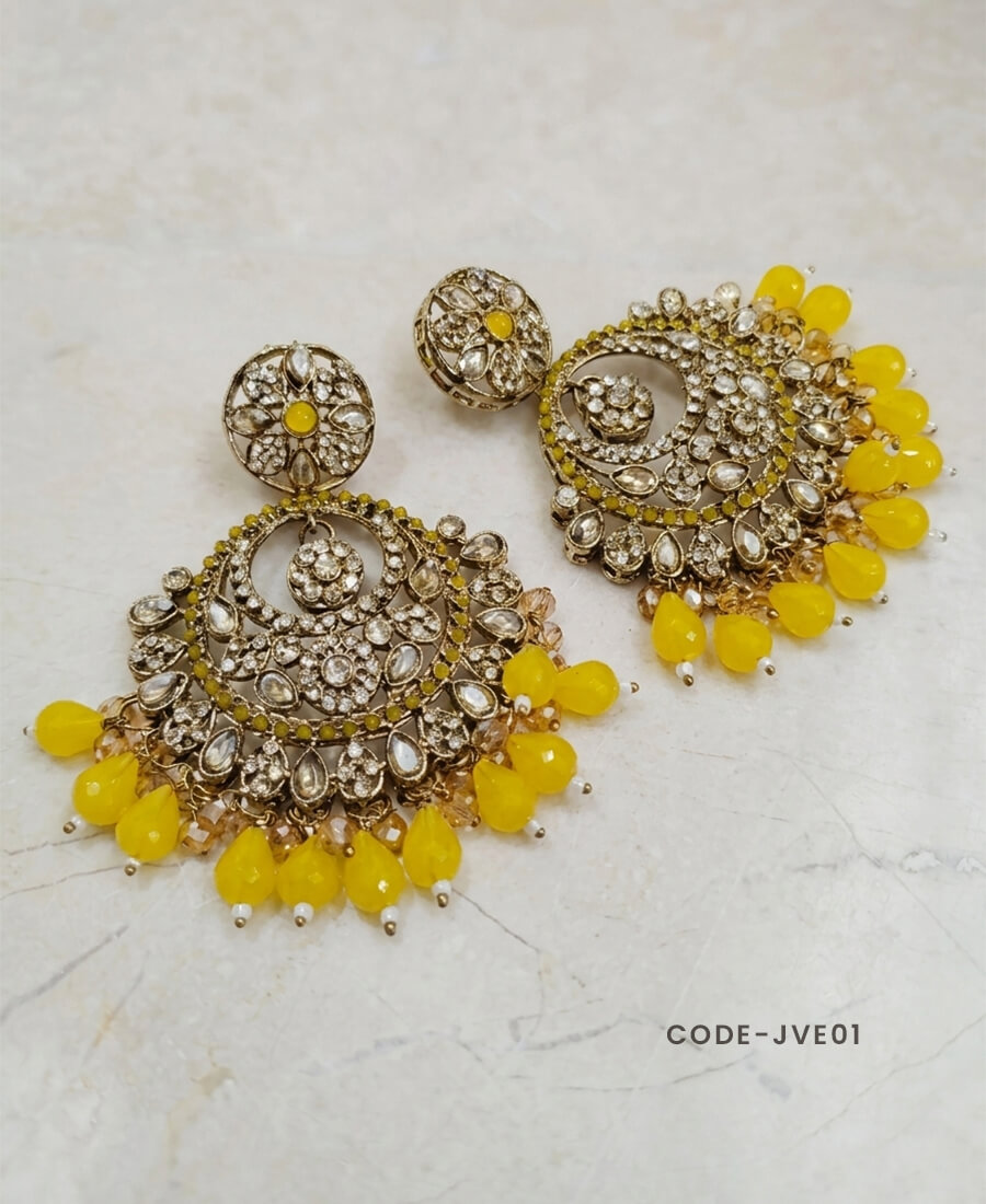 Chandbali Earrings with Ruby Drops & Polki Stones