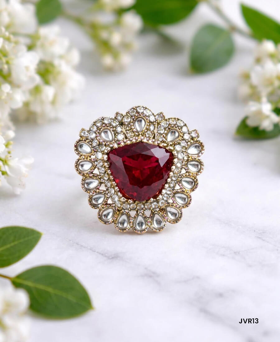 Antique Gold Floral Adjustable Trilliant Statement Ring