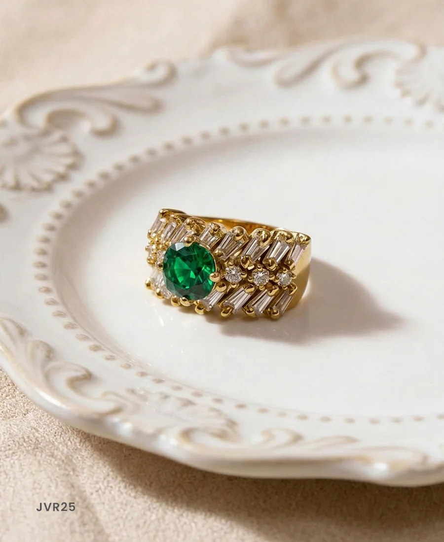 Round Cut AD Stone Baguette Cluster Adjustable Ring