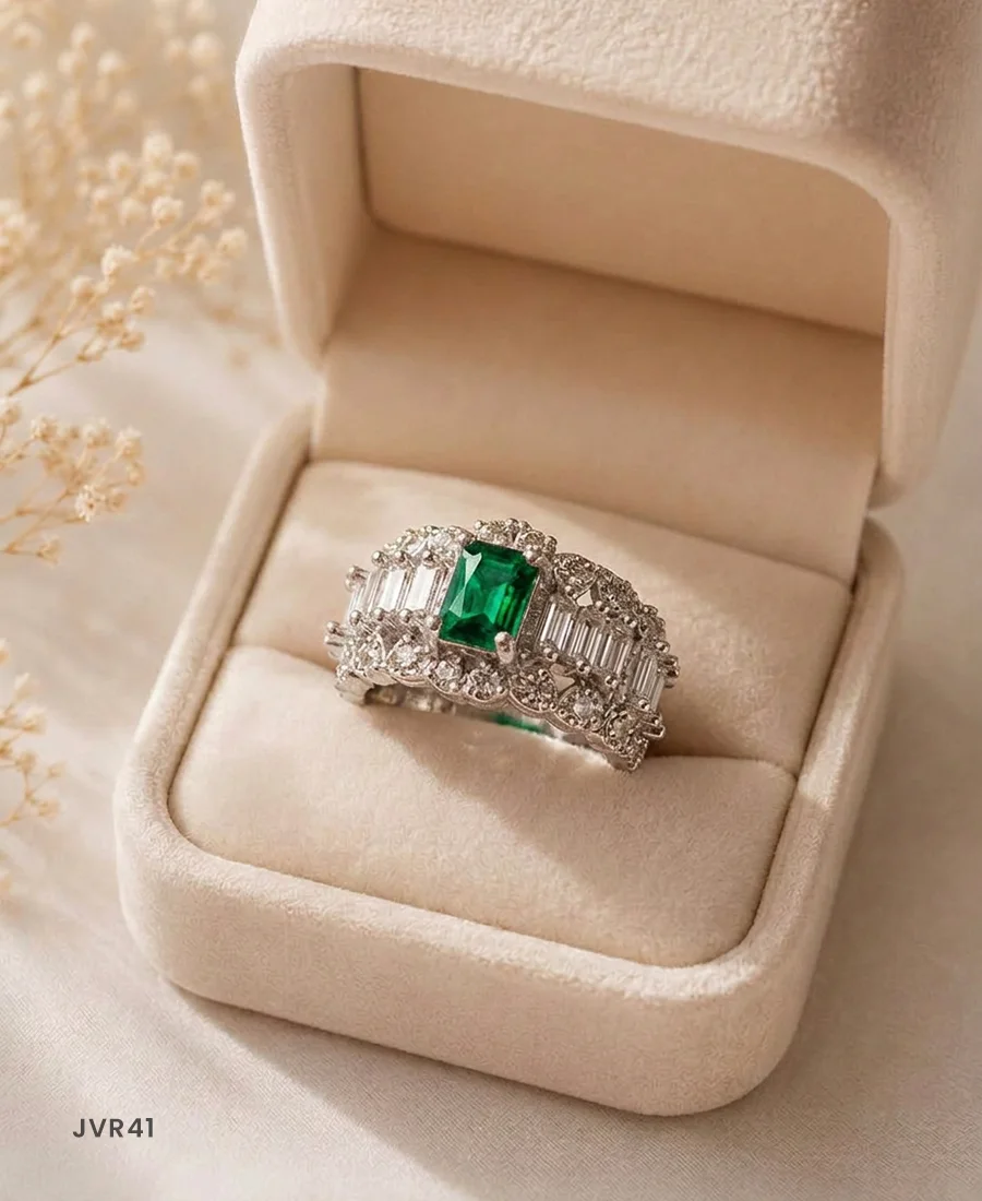 Emerald Cut AD Stone Art Deco Baguette Adjustable Ring